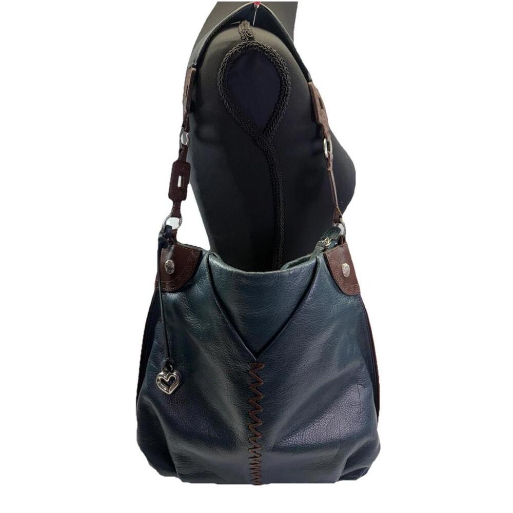 Brighton Pebble Leather Deep Teal Green Leather Shoulder Bag Whipstitch Hobo